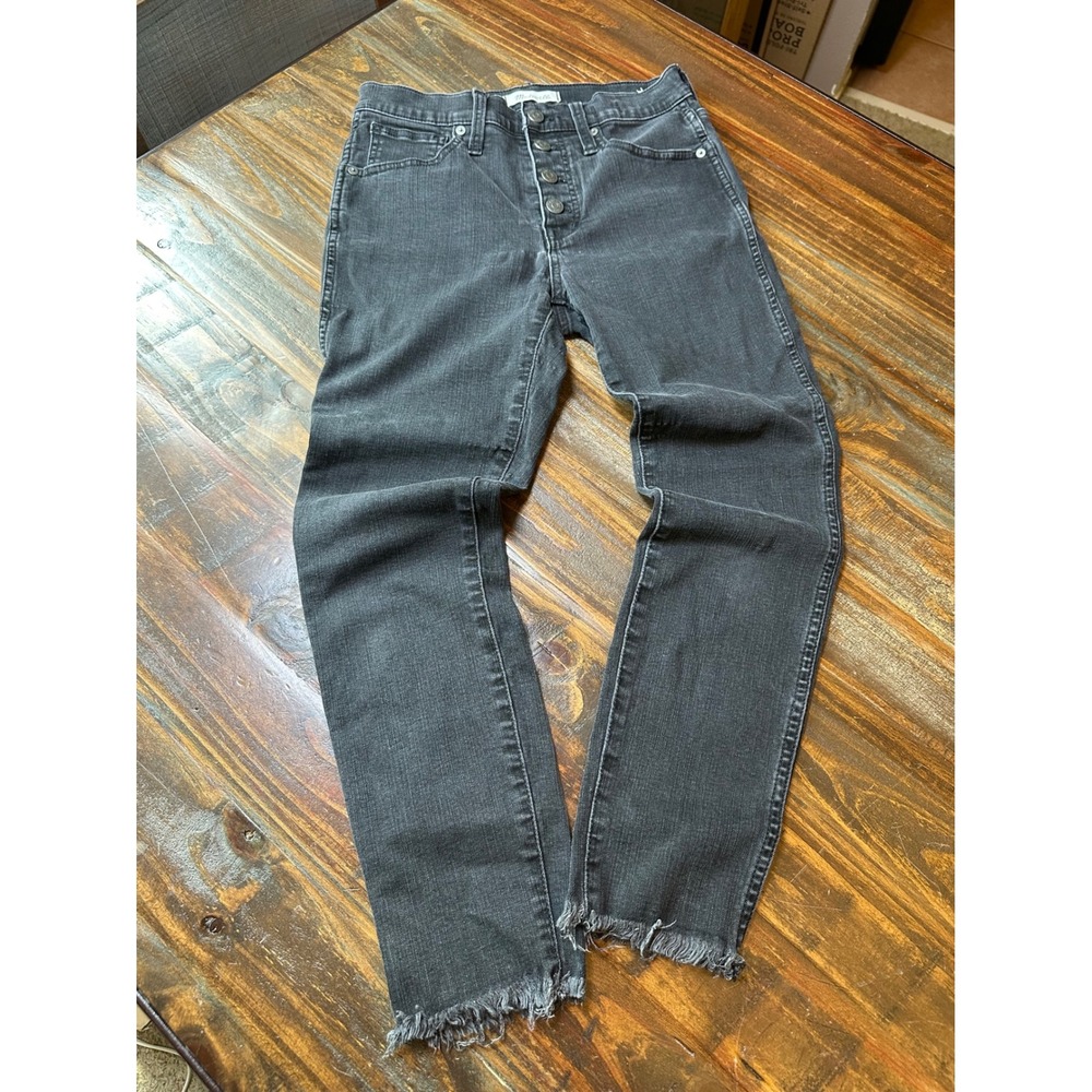 Madewell 10 High-Rise Skinny Jeans 27P Faded Black‎ Button Fly Raw Hem Petite